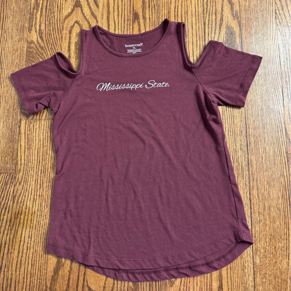 Boxercraft Girls Maroon MSU Bulldogs Cold Shoulder Tee